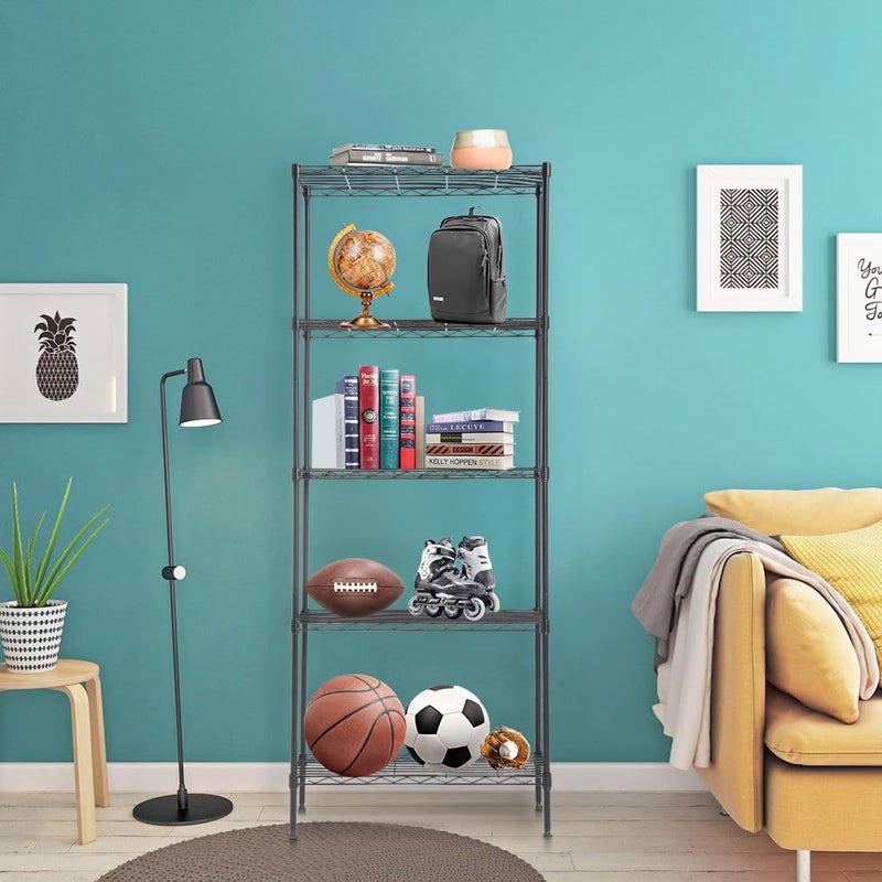BestOffice | 5-Tier Wire Storage Shelves | 14x24x60 | Black | with Adjustable Racks | Heavy-Duty Metal Shelf, Holds Upto 750 lbs | No-Tool Assembly | Ideal for Home & Garage Shelving - Image 4
